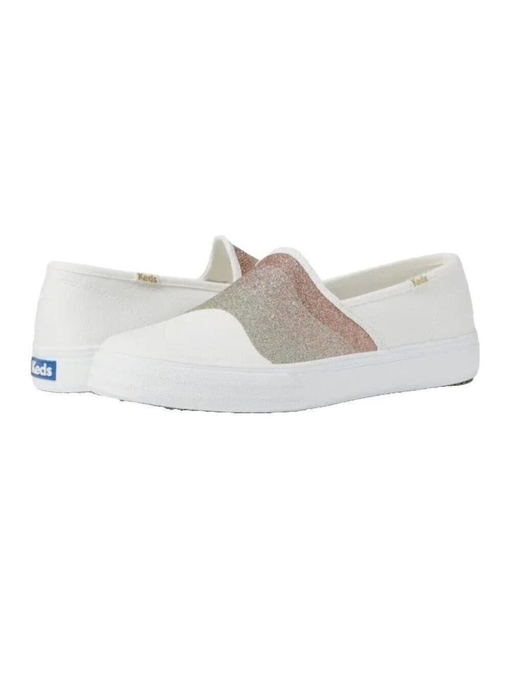 Keds Double Decker Wave Glitter Slip On Sneakers Comfort White Pink 11
